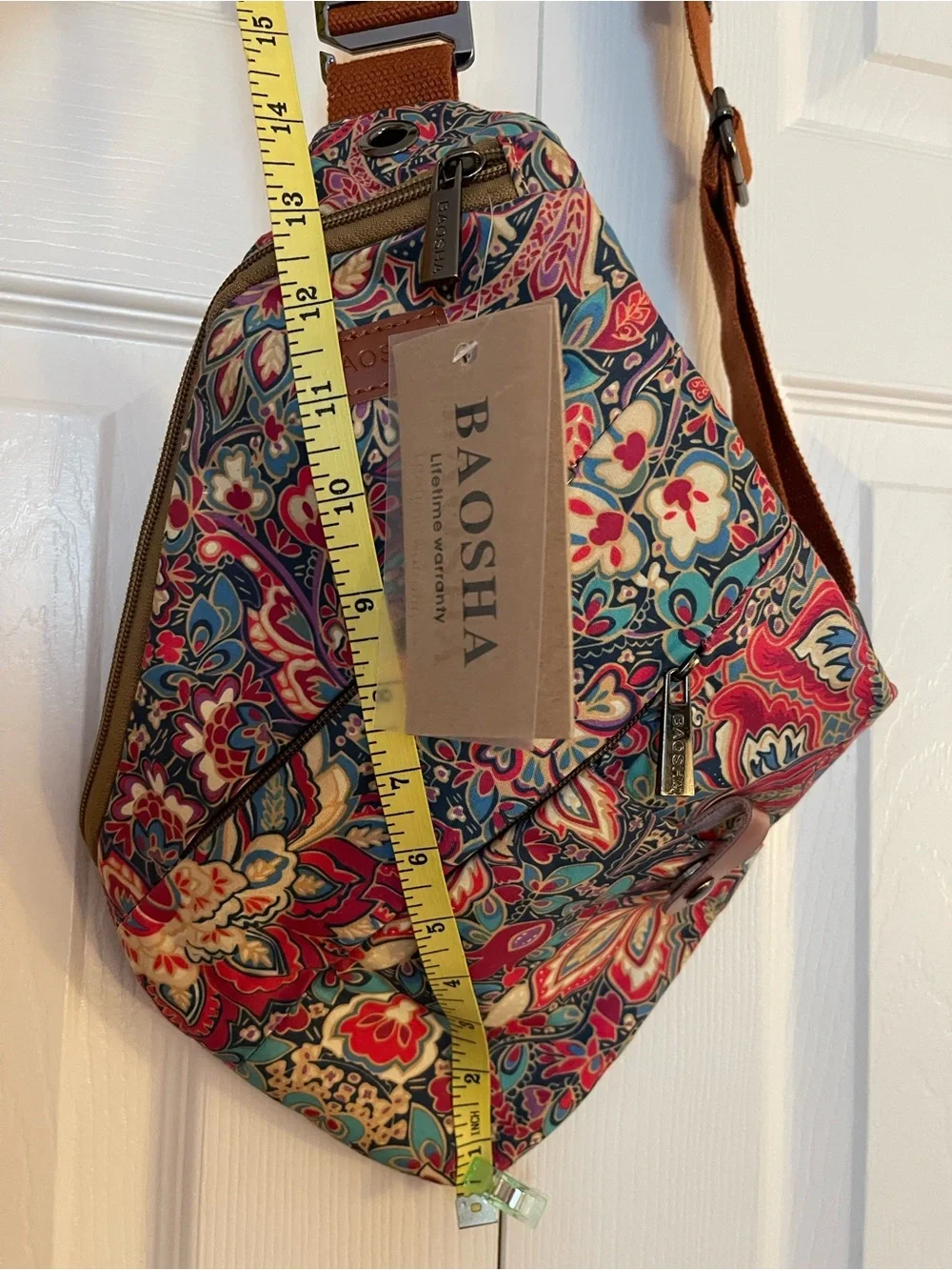 Multicolor Floral Crossbody Sling Bag with Adjustable Tan Strap